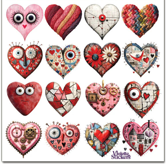 Violette Happy Face Heart Stickers Craft Planner Supply Valentine’s Day