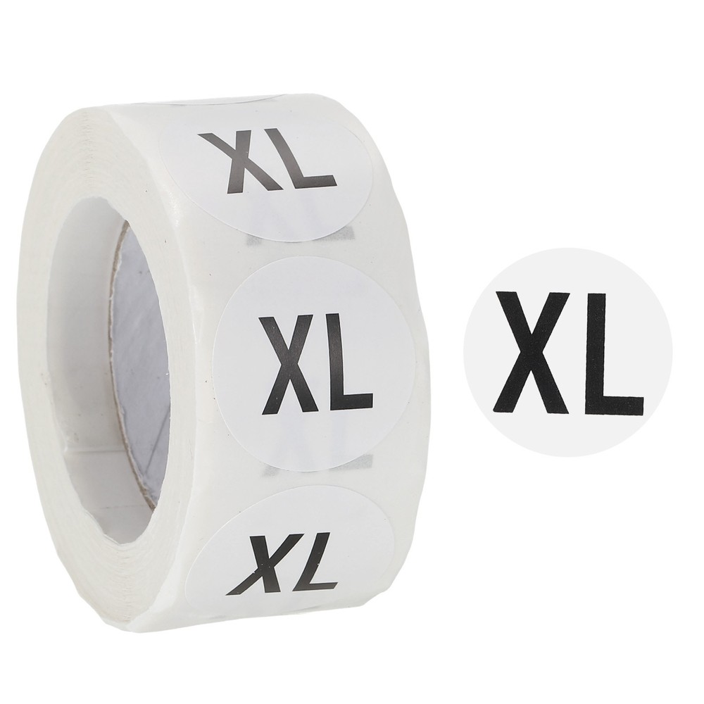 1 Roll Clothing XL Size Stickers 1″ Round Coded Self-Adhesive Labels Black