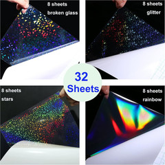 32 Sheets Holographic Sticker Paper Clear Vinyl Self Adhesive Waterproof Rainbow