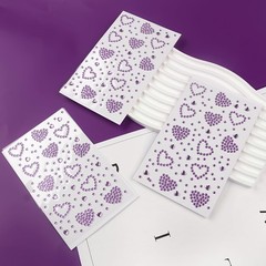 SeBneny Face Gems Stickers 3 Sheets Heart Purple