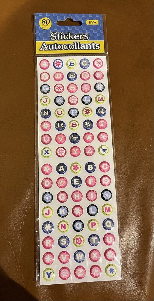 Alphabet Stickers Autocollants – Round Typewriter Keys – Multi Colors – 80 Count