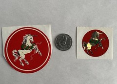 Vintage Christmas Stickers Unicorn Prism Mod 80s Wreath Green & Red Set of 2