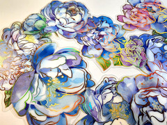 Blue Pink Floral Stickers Gold Foil Clear Acetate Scrapbook Junk Journal 16pc