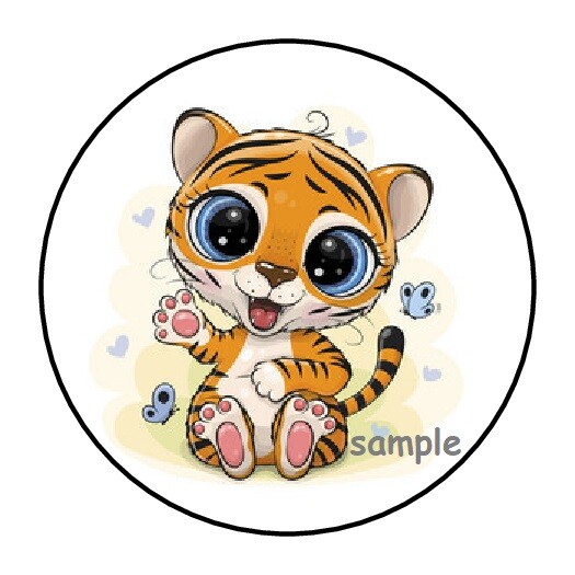 30 CUTE BABY TIGER ENVELOPE SEALS LABELS STICKERS 1.5″ ROUND GIFTS TAGS JUNGLE