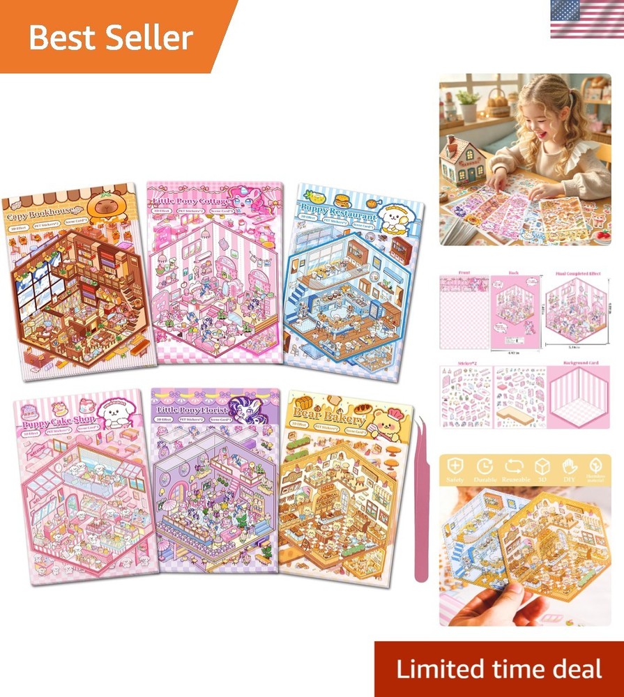 DIY 3D Sticker Scenes for Girls, 6 Sets Make Your Own Mini Room Scene Sticker…