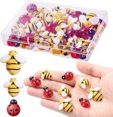 MIKIMIQI 60 Pcs Tiny Resin Bees Ladybugs Decor, Including 30 Pcs Bumble Bee Embe