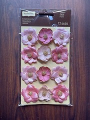 Recollections Pink Paper Flowers 12 pc Gold Beaded Middles Rare