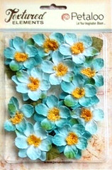 Canvas Textured BRIAR ROSE – Teal Blue MIX – 12 Flowers 40-45mm & Leaves5008PetA
