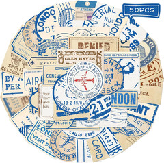 50 PCS Vintage Passport Stamp Stickers, Waterproof Retro Travel Vinyl PVC Sticke
