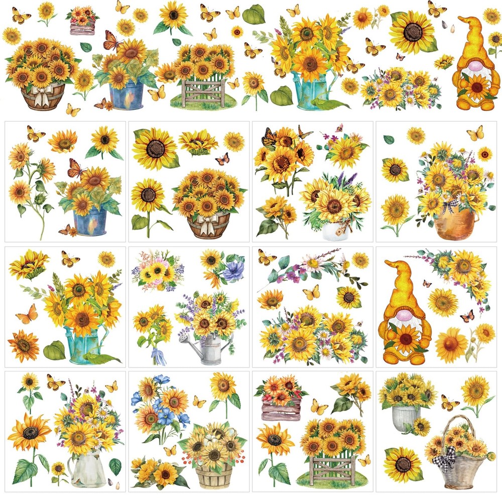 Sunflower Rub on Transfers for Crafts – 12 Sheets 5.9 x inches,