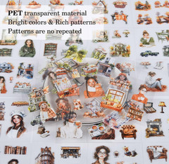 100 Vintage Girls Scrapbook Stickers – Retro Transparent PET for Diaries & Craft