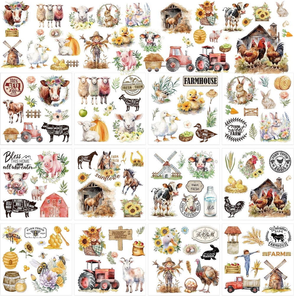 Rub on Transfers for Crafts Furniture Stickers: 12 Pcs Farmland Animal Rub on Tr