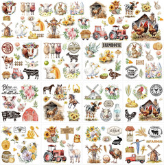 Rub on Transfers for Crafts Furniture Stickers: 12 Pcs Farmland Animal Rub on Tr