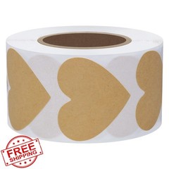 HYBSK 1.5″ Kraft Heart Stickers 500 Roll