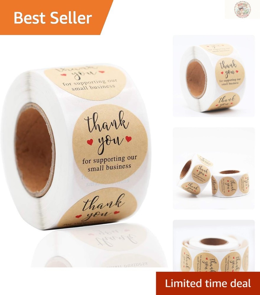 1.5» Thank You for Supporting Our Business Labels – 500 Pack of Kraft Stickers