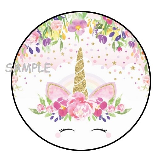 30 Pretty Floral Unicorn Envelope Seals Labels Stickers 1.5″ Round