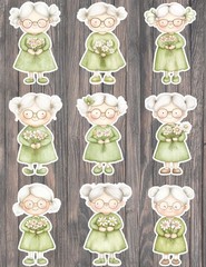 Cute Little Granny Die Cut Vinyl Stickers Set Scrapbooking Laptop Waterbottle