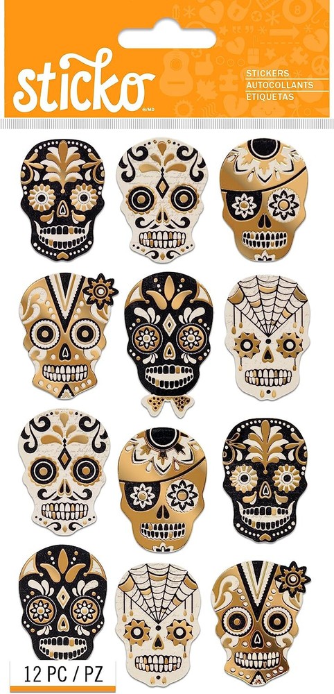 Sticko Silhouette Sugar Skull Stickers 12 pc Skeleton