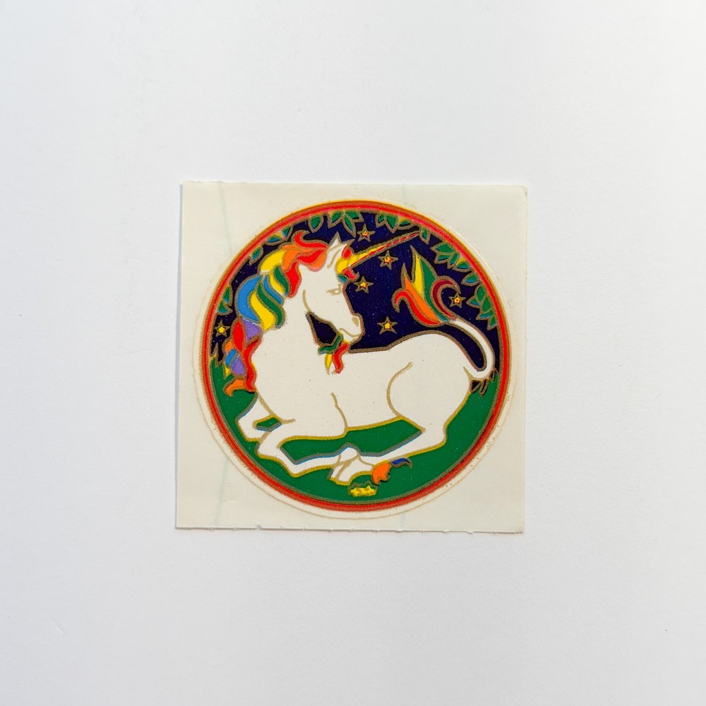 Vintage 1980’s Unicorn Circle Stickers One Sticker Rainbow Hair Red Border