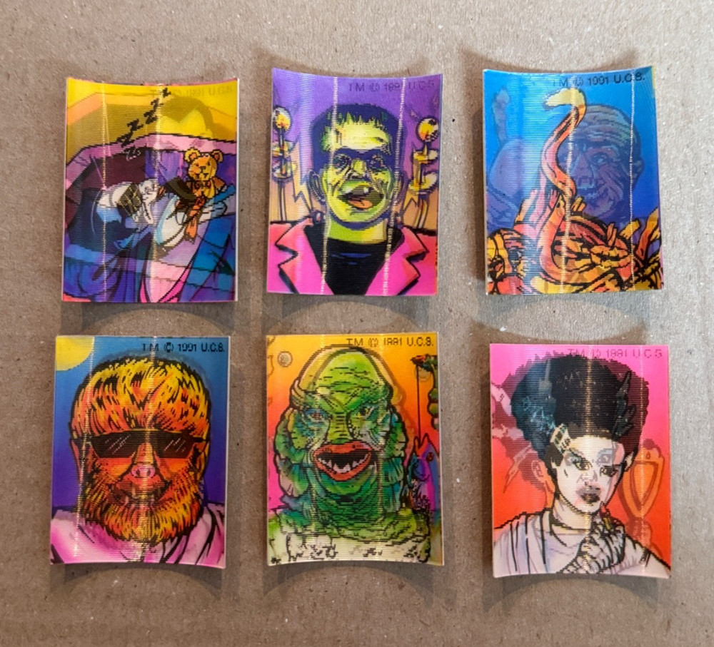 Vintage 1990s Universal Monster Hologram Stickers, Set of 6
