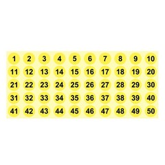1 to 50 Number Stickers 1 Inch, Vinyl Round Labels Dot Decals, Yellow