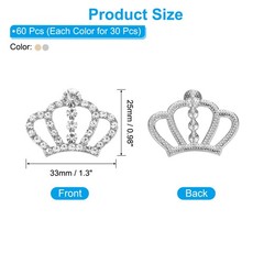 60Pcs Crown Charms, 1.3″ x 0.98″ Mini Rhinestone Crown, Silver & Gold