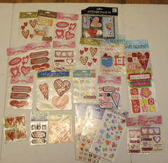 Lot of 24 Valentine/Love Stickers & Embelishments for Scrapbooking Card Making