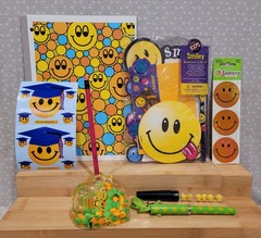 Vintage Smiley Face Sandylion Sticker Stationery Kit Floaty Paperweight Pen Lot