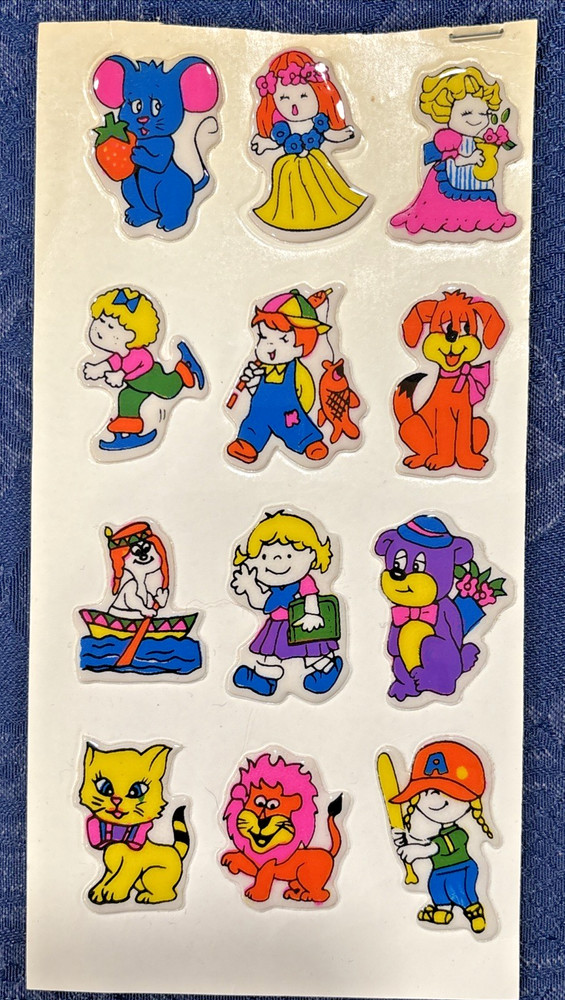 Vintage 1980 Imperial Toys Puffy Sticker Cartoon Children Animals Sheet of 12