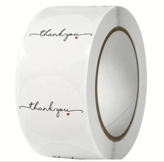 500 pc Sticker Roll Simple White Thank You w/ Heart Semi Gloss Self Adhesive NEW