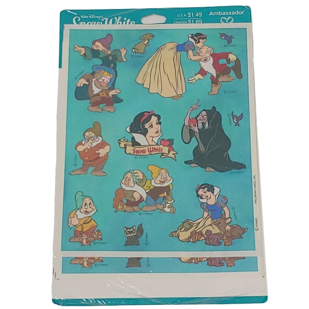 Vintage Hallmark Disney Snow White Stickers 4 Sheets 7 Dwarfs Hallmark Open