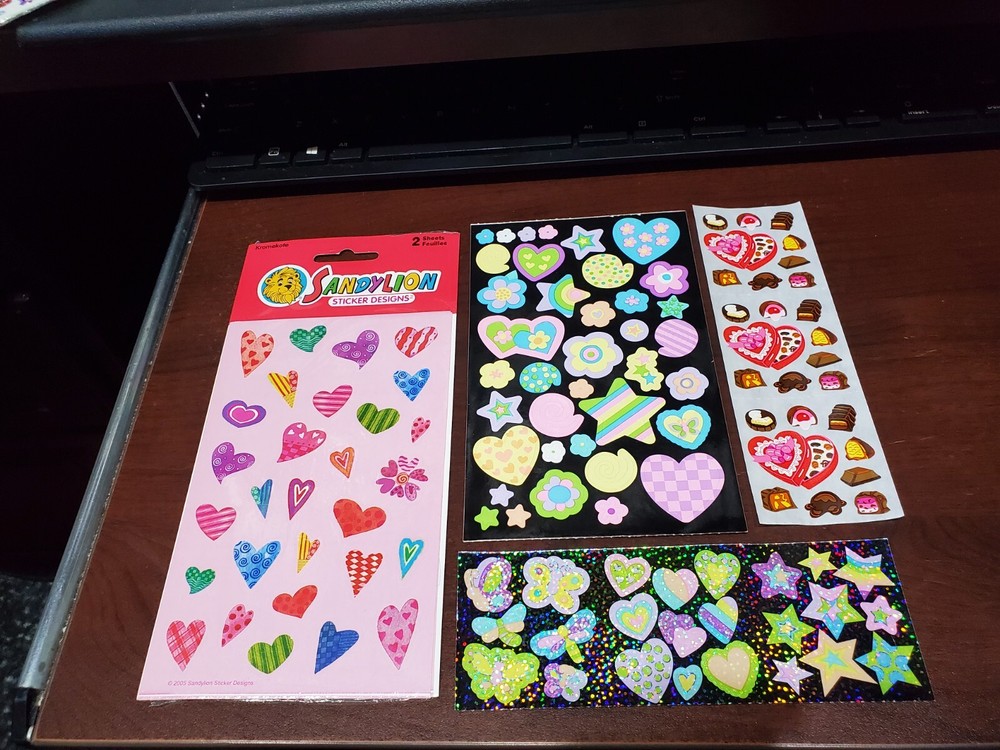 RARE Sandylion Hearts Valentine NIP(2) Colorful flowers candy stars butterflies