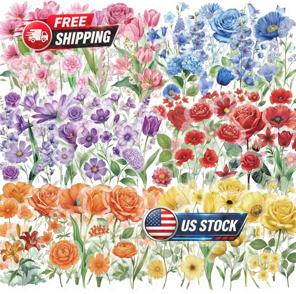 300 Pcs Transparent Flower Stickers for Scrapbooking, Journaling, Crafting