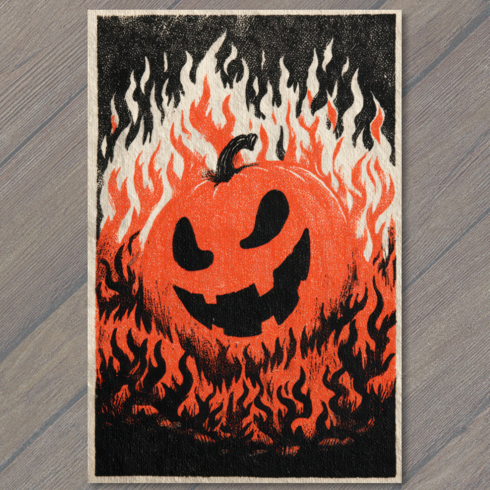 STICKER Haunted Pumpkin Orange Black Gothic Spooky Halloween Fire Scary