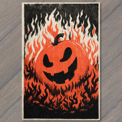 STICKER Haunted Pumpkin Orange Black Gothic Spooky Halloween Fire Scary