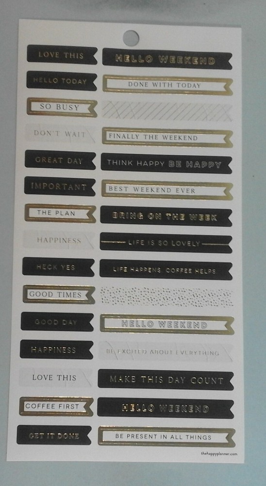 Happy Planner Black White Gold Banners Hello Weekend stickers MAMBI 262381