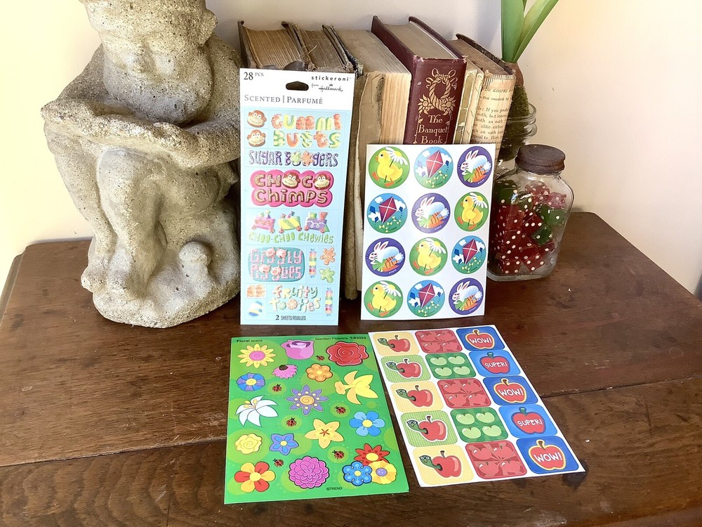 Lot of 4 Scratch & Sniff Sticker Sheets Loose Complete Trend Hallmark Apple