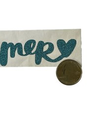 BLUE GLITTERED “SUMMER” W/a Heart Sticker(1pc)Sun•Summer Break•Cursive•Teal•Word
