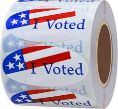 I Voted with Red, White, and Blue Stickers Oval 1×2 Inch Round 500 Labels Per Ro