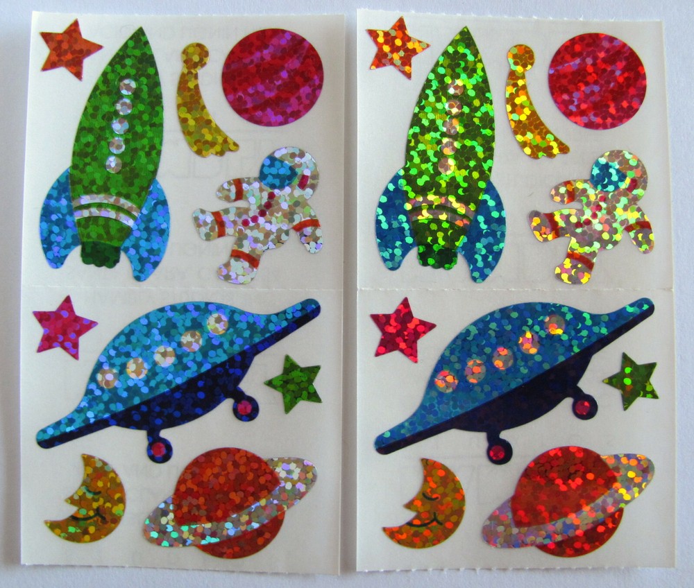 Vtg Hambly Glitter Planets Space Sticker Lot – Astronaut Moon Saturn Rocket UFO