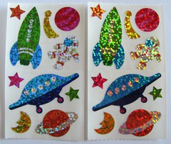 Vtg Hambly Glitter Planets Space Sticker Lot – Astronaut Moon Saturn Rocket UFO
