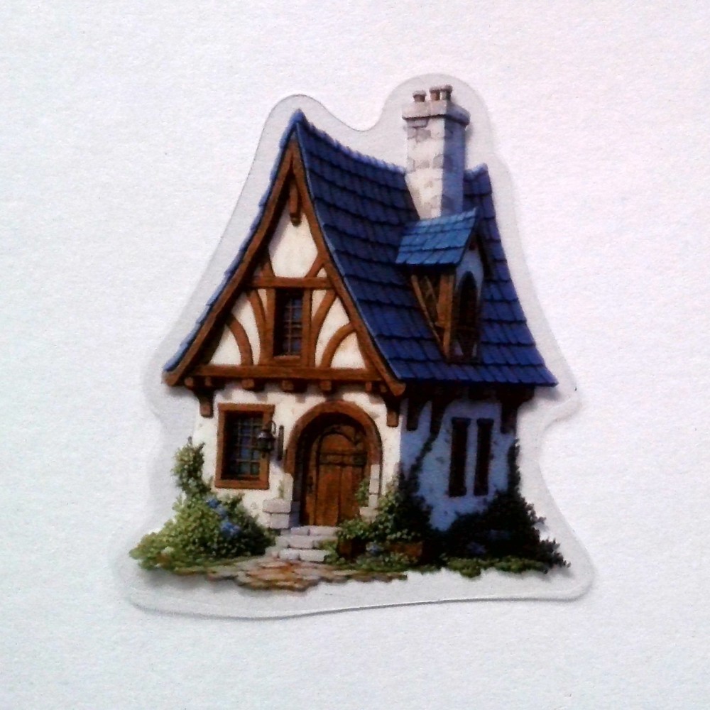 Cottage Style Fairy Tale House Clear Vinyl Decal Sticker Water Resistant Laptop