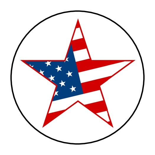 30 Fourth of July Envelope Seals Labels Stickers 1.5″ Round Flag Star