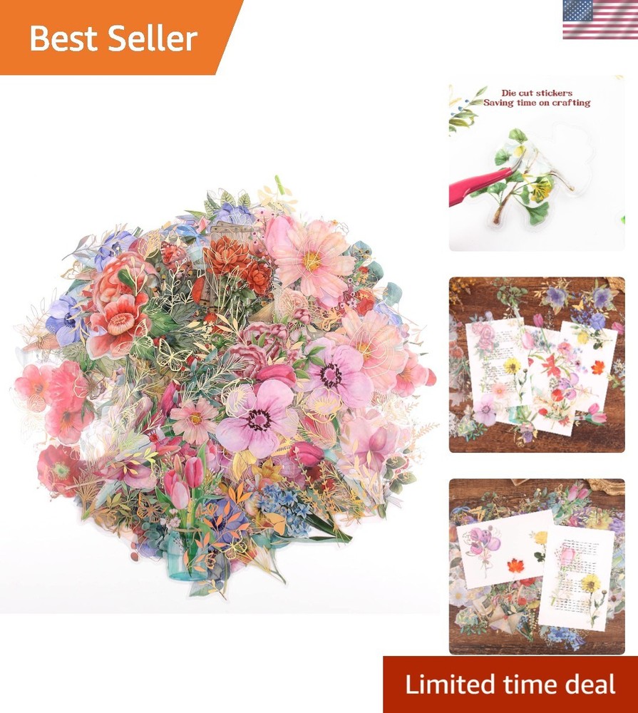 Gilding Flower Stickers 240 Pieces – Glitter Watercolor Transparent Stickers …