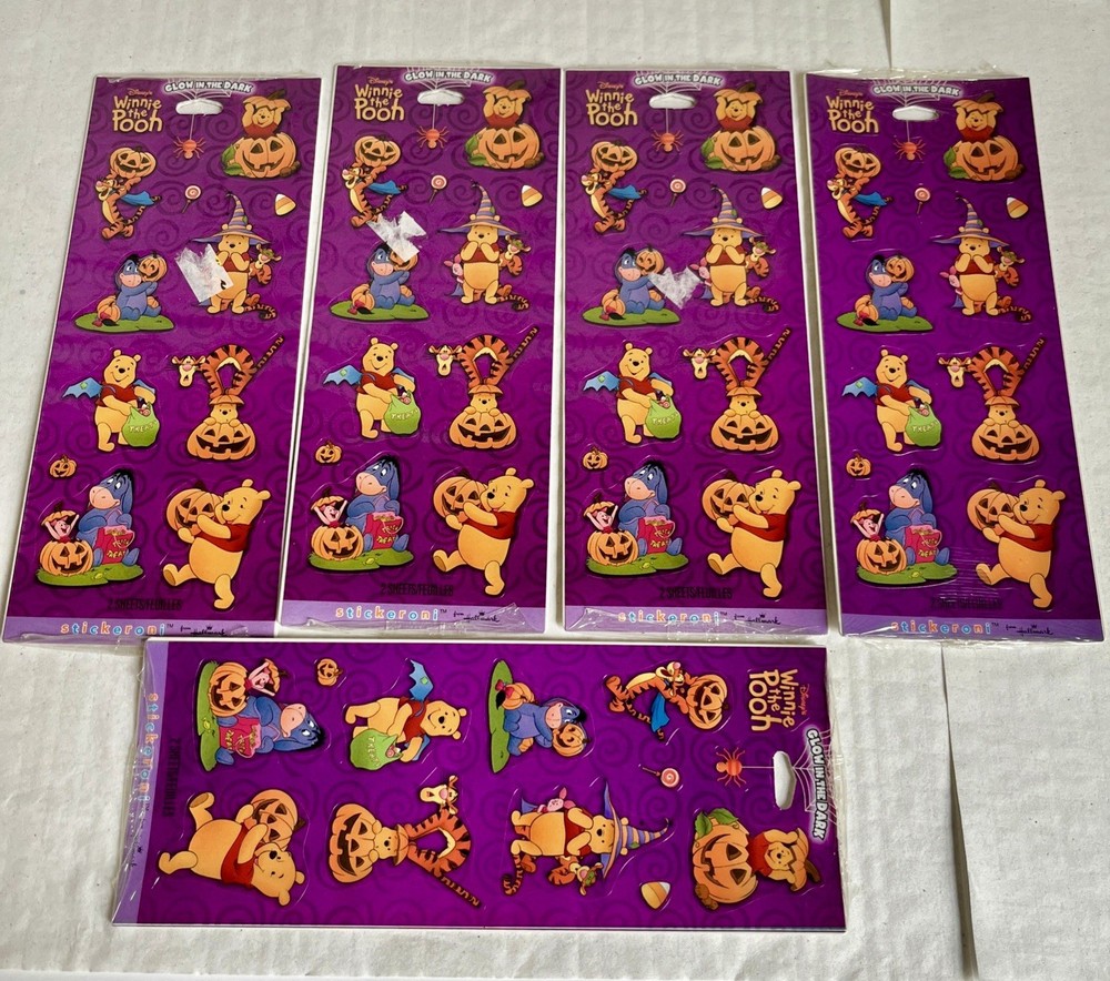 VTG Winnie The Pooh Halloween Glow In The Dark Stickers 2 Sheets x 5 Sealed