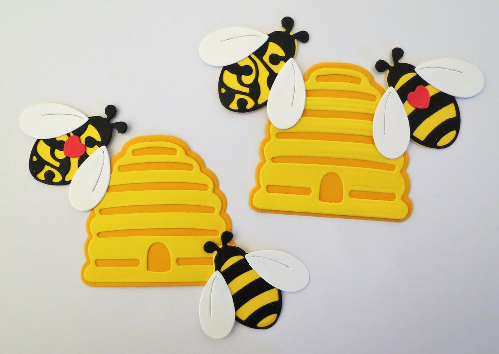 Bumble Bee Die Cut Beehive Set Handmade Paper Piecing Card Stock Scrapbook 6 pc