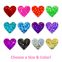 Holographic Sparkle Heart Stickers!~ 0.25 to 4 in ~ 13 Colors ~ Cards & Crafts!