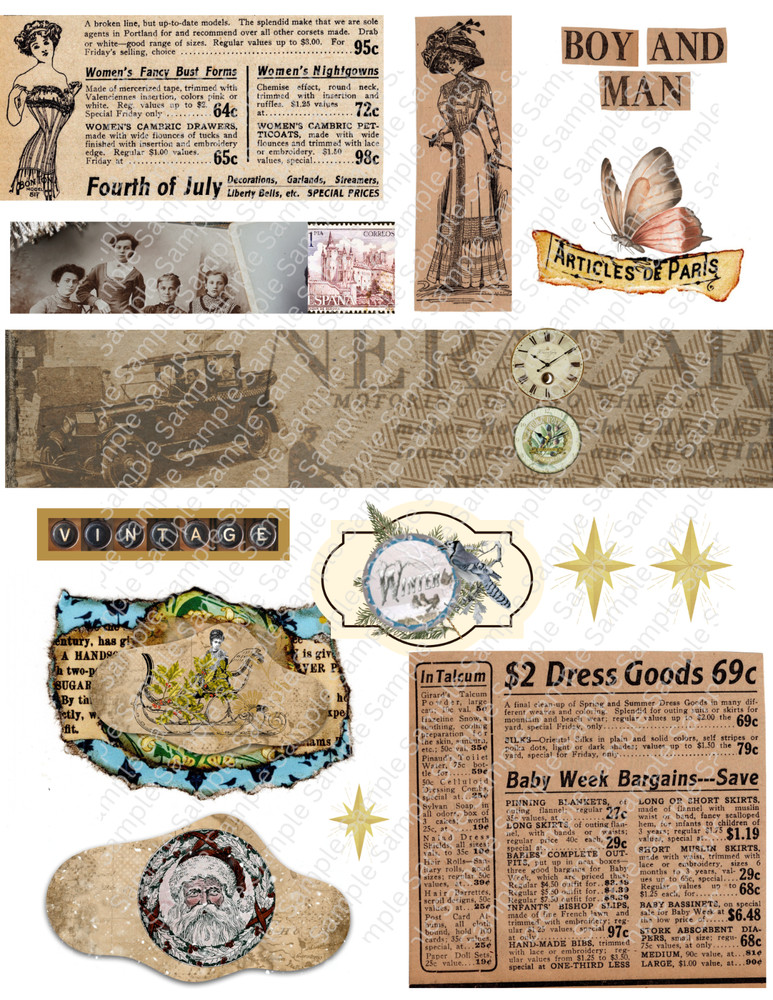 VINTAGE ASSORTED Newspaper Supplies Scrapbook Junk Journal Card Toppers Crafts