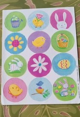 3 Hallmark Easter Stickers EGGS bunnies chicks baskets 1 David Walker res art