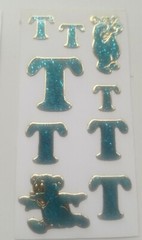 Set of 2 sheets of vintage introduct glitter stickers «T» discontinued Germany